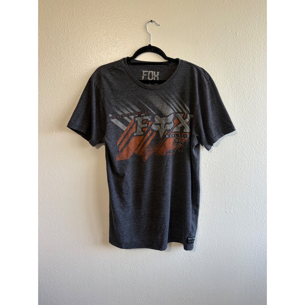 FOX Racing Men's Large Gray Orange Graphic Tee Shirt Grunge Punk Y2K